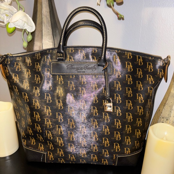 Dooney & Bourke Handbags - Dooney & Bourke Black and Gold Monogram Tote